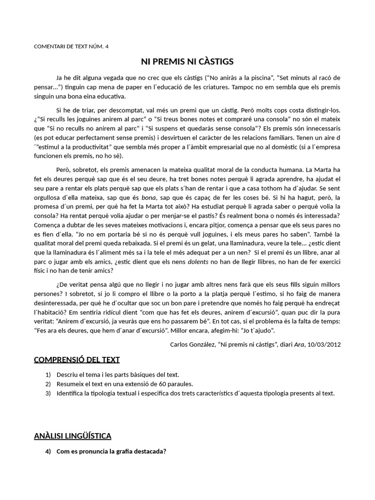 Ctext 4 - Ni Premis Ni Càstigs | PDF