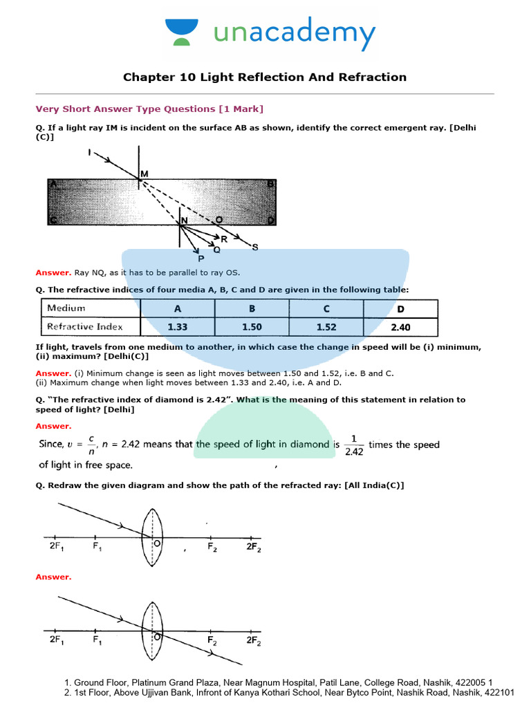 Light Reflection and Refraction Q&A Guide | PDF | Mirror | Optics