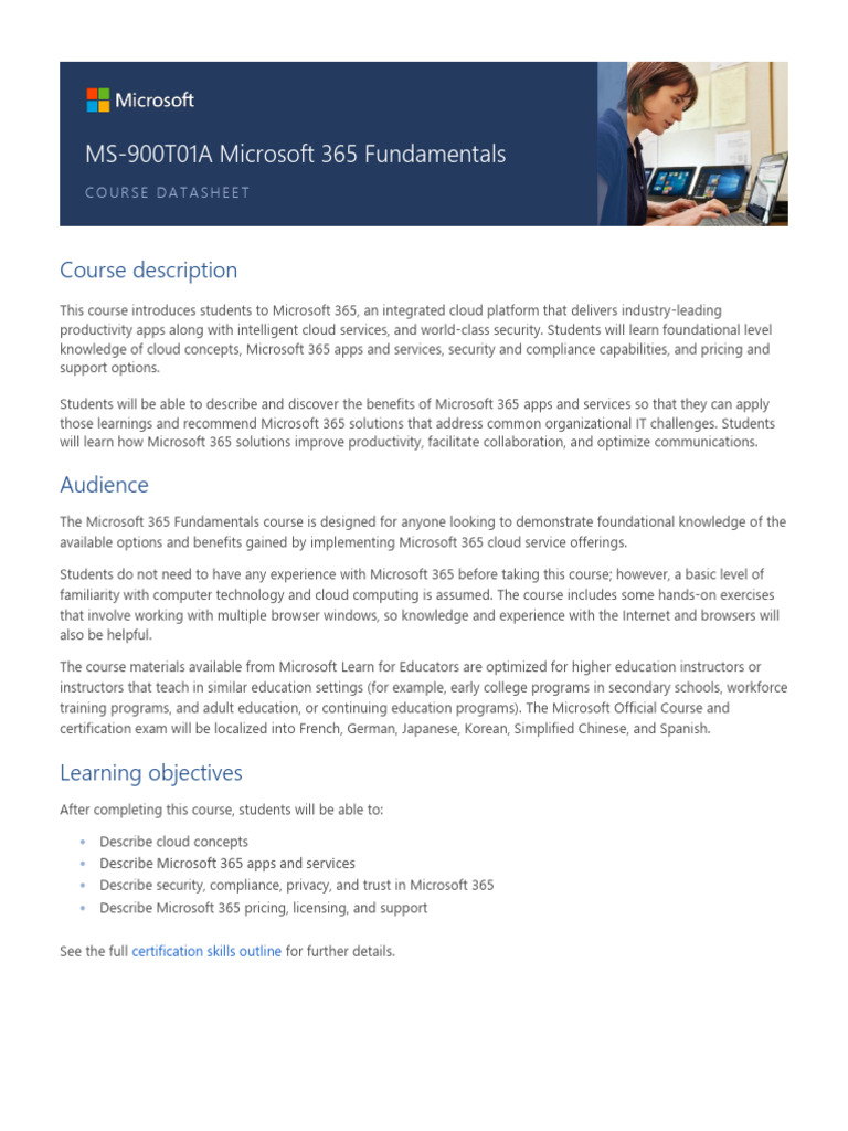 Microsoft 365 Fundamentals Course Overview | PDF | Microsoft Azure ...