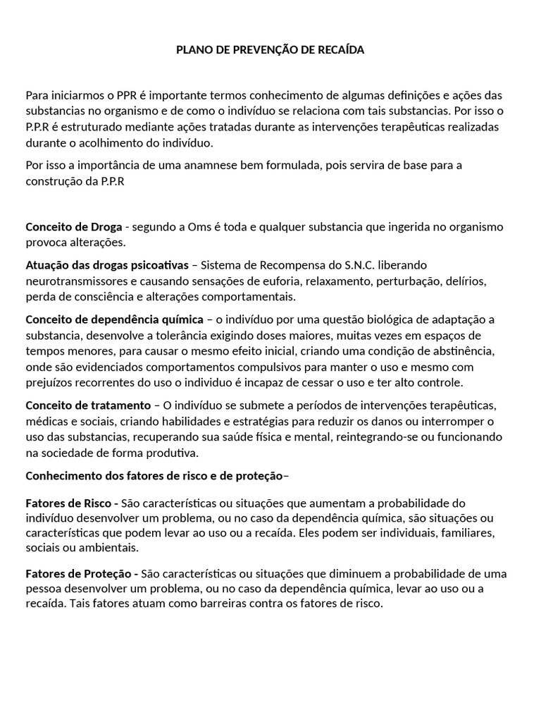 Estratégias para Prevenção de Recaída | PDF | Dependência química ...