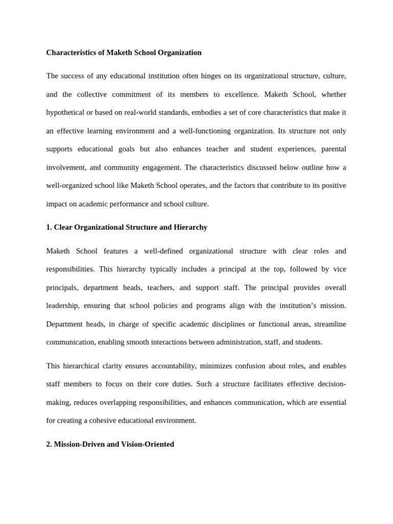 Characteristics of Maketh School Organization | PDF