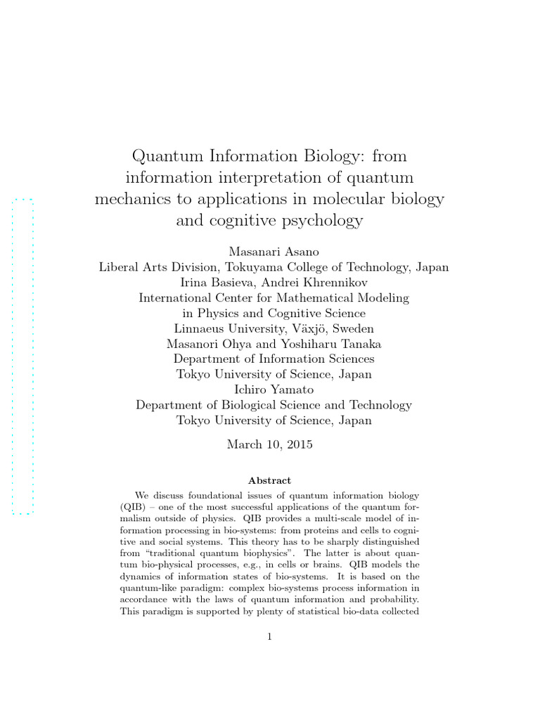 Quantum Information Biology Explained | PDF | Wave Function | Quantum ...