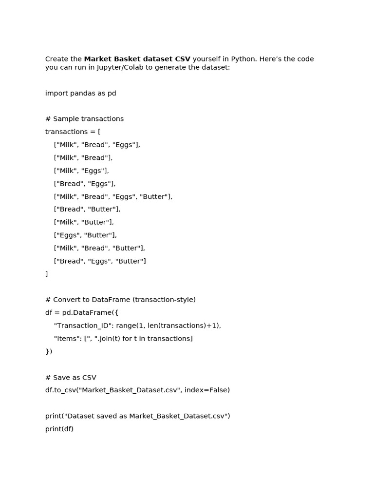 Generate Market Basket Dataset in Python | PDF