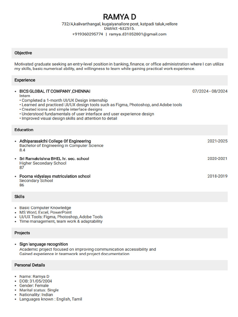 Ramya Resume | PDF