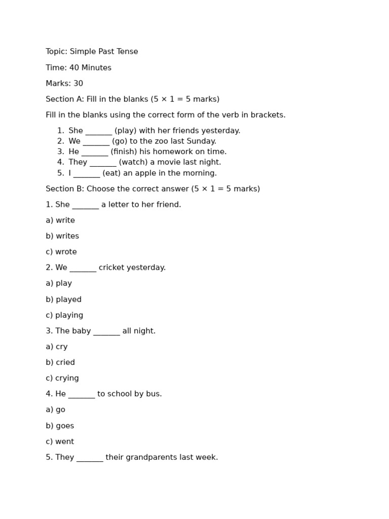Simple Past Tense Practice Worksheet | PDF