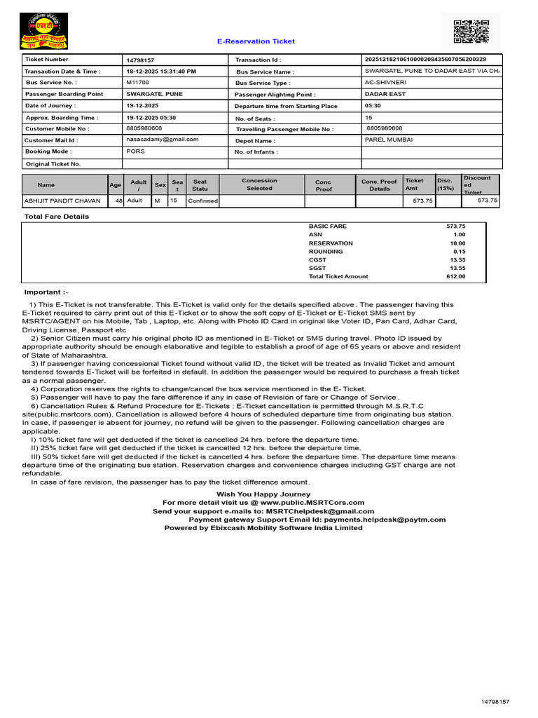 E-Reservation Ticket for Bus Travel | PDF | Fare | Public Transport