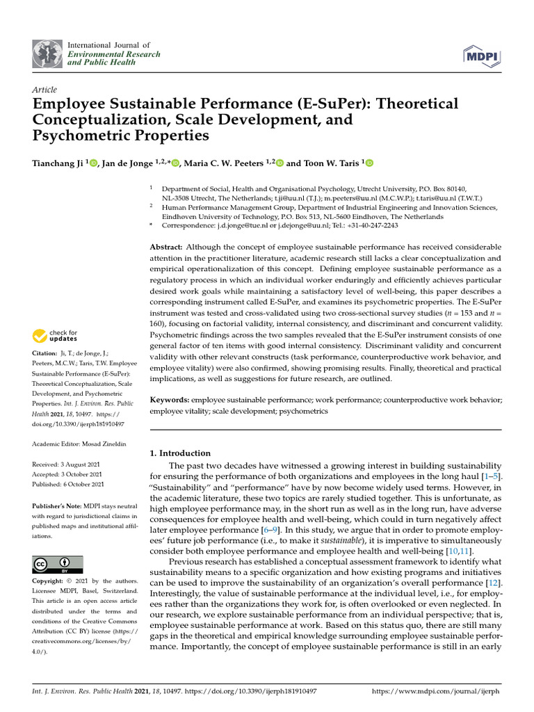 Employee Sustainable Performance (E-SuPer) Theoretical ...
