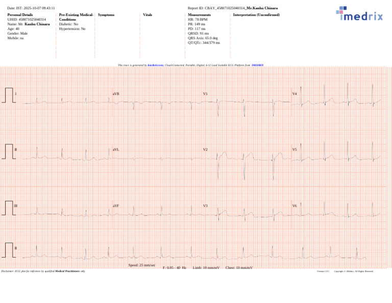 ECG Report for Mr. Kanhu Chinara | PDF | Electrocardiography | Clinical ...