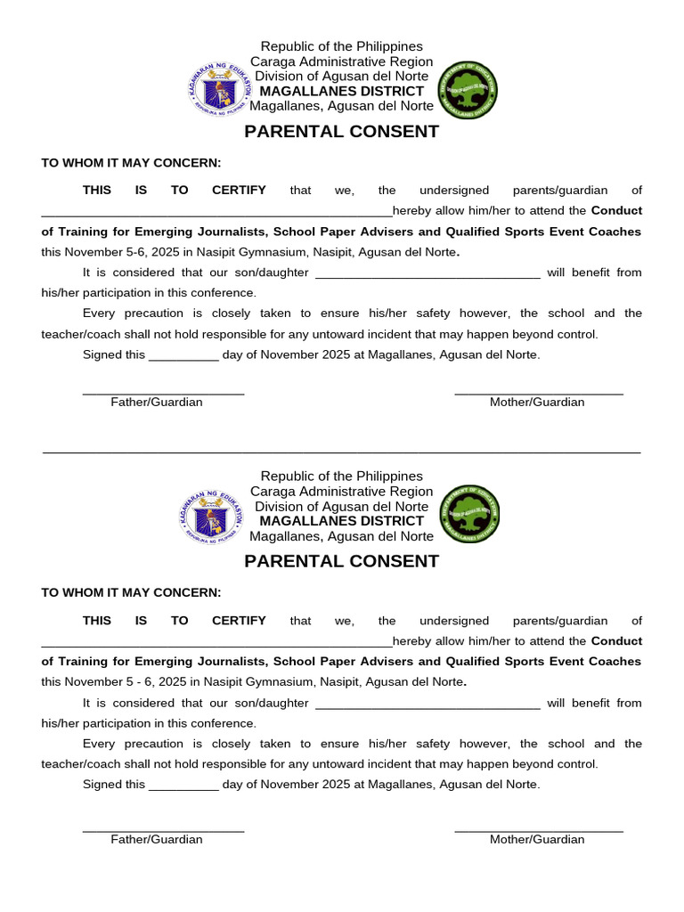 Parental Consent for Training Event | PDF