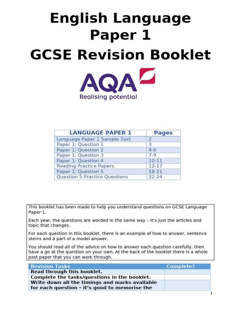 GCSE Language Paper 1 Revision Guide | PDF | Adjective | Noun