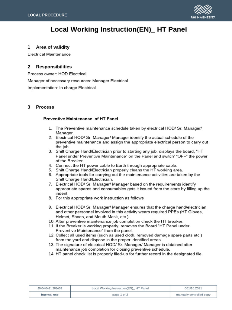 HT Panel Preventive Maintenance Guide | PDF | Electrician