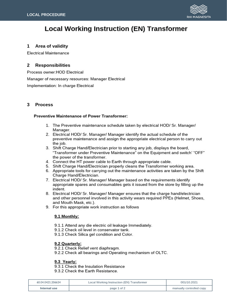 Transformer Preventive Maintenance Guide | PDF | Transformer | Waste
