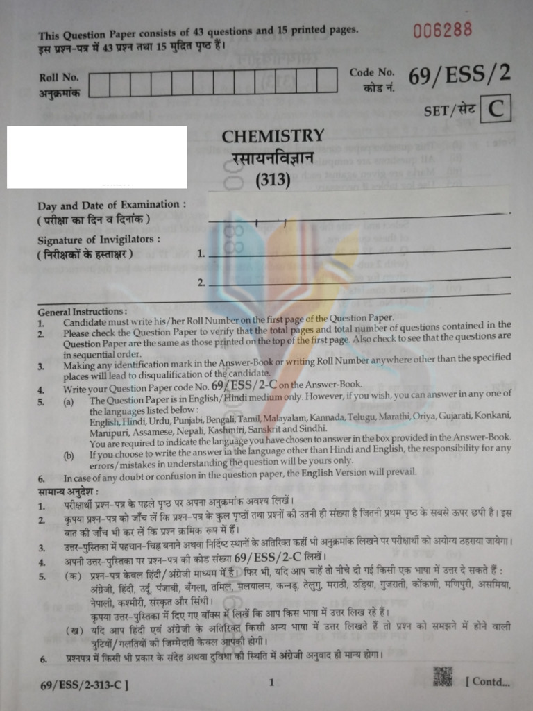 Nios Chemistry 313 SR Secondary Question Paper April 2025 (1 ...