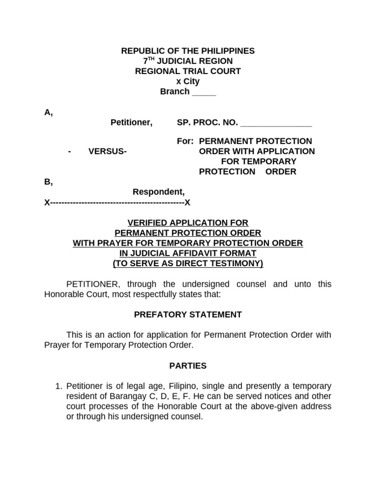 Application for Permanent Protection Order | PDF | Affidavit | Perjury