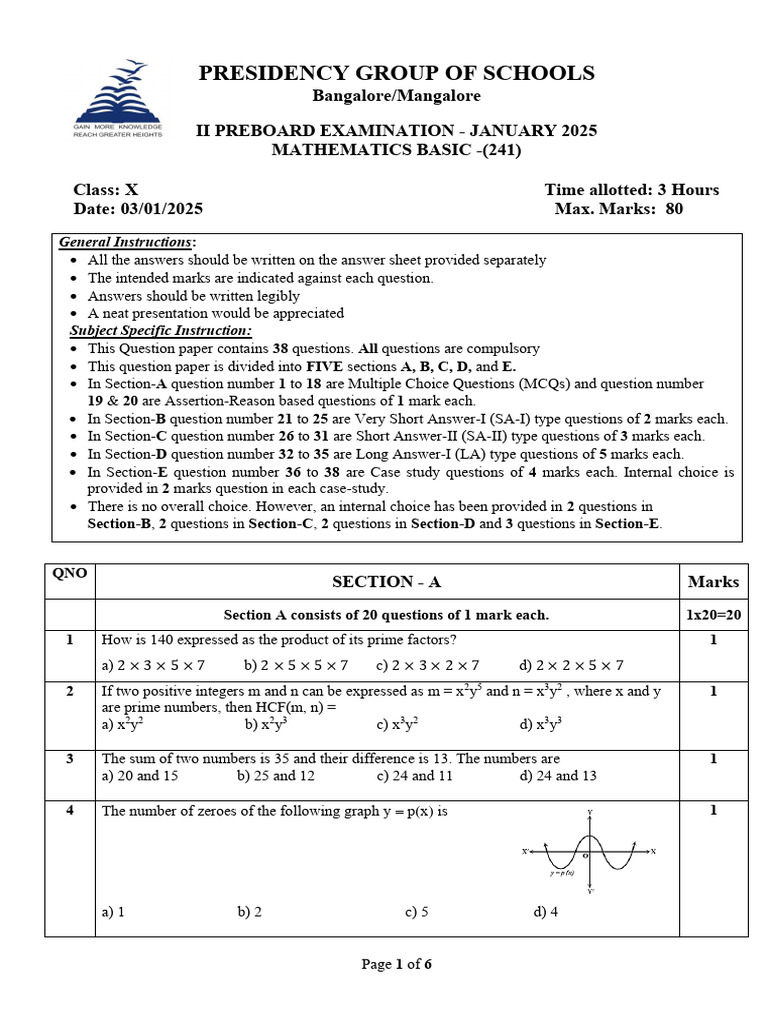 Class X Mathematics Preboard Exam 2025 | PDF | Circle | Area