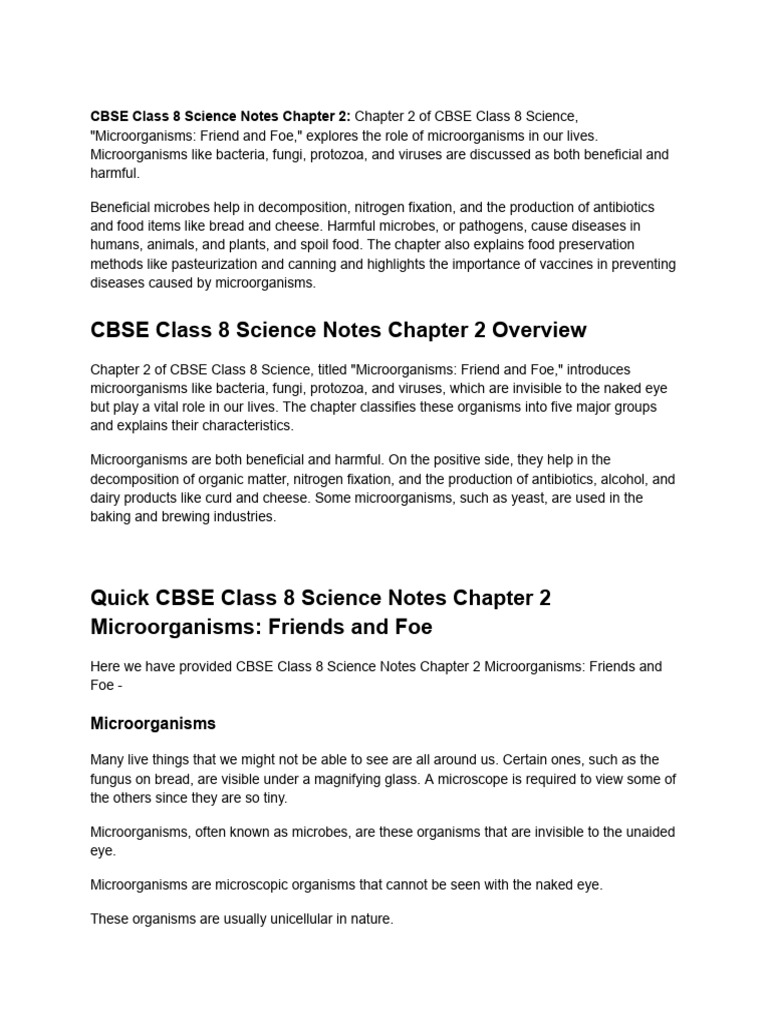 CBSE Class 8 Science Notes Chapter 2 | PDF | Pathogen | Food Preservation
