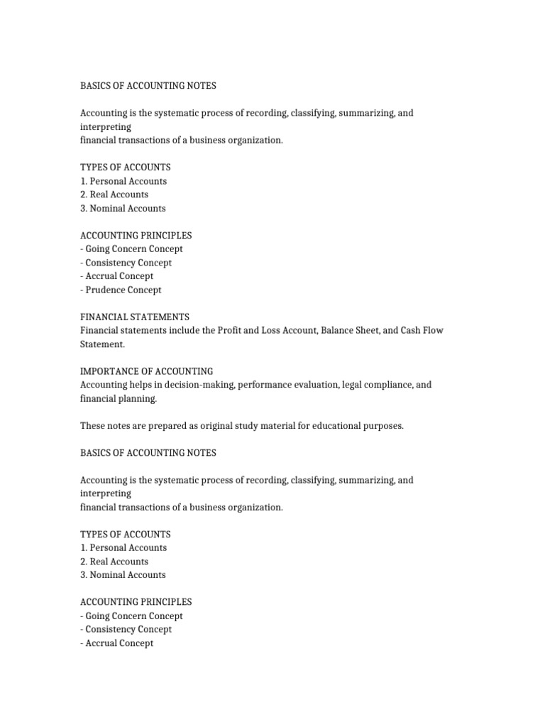 Document 2 Basics of Accounting Notes | PDF | Accounting | Income Statement