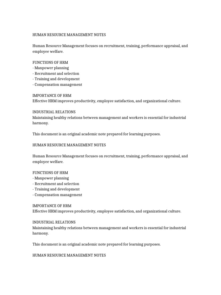 Document 4 Human Resource Management Notes | PDF | Human Resource ...