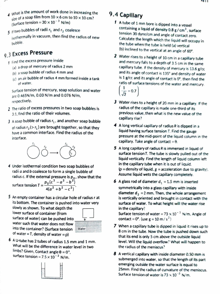 Soap Film and Capillary Action Problems | PDF | Surface Tension | Pressure