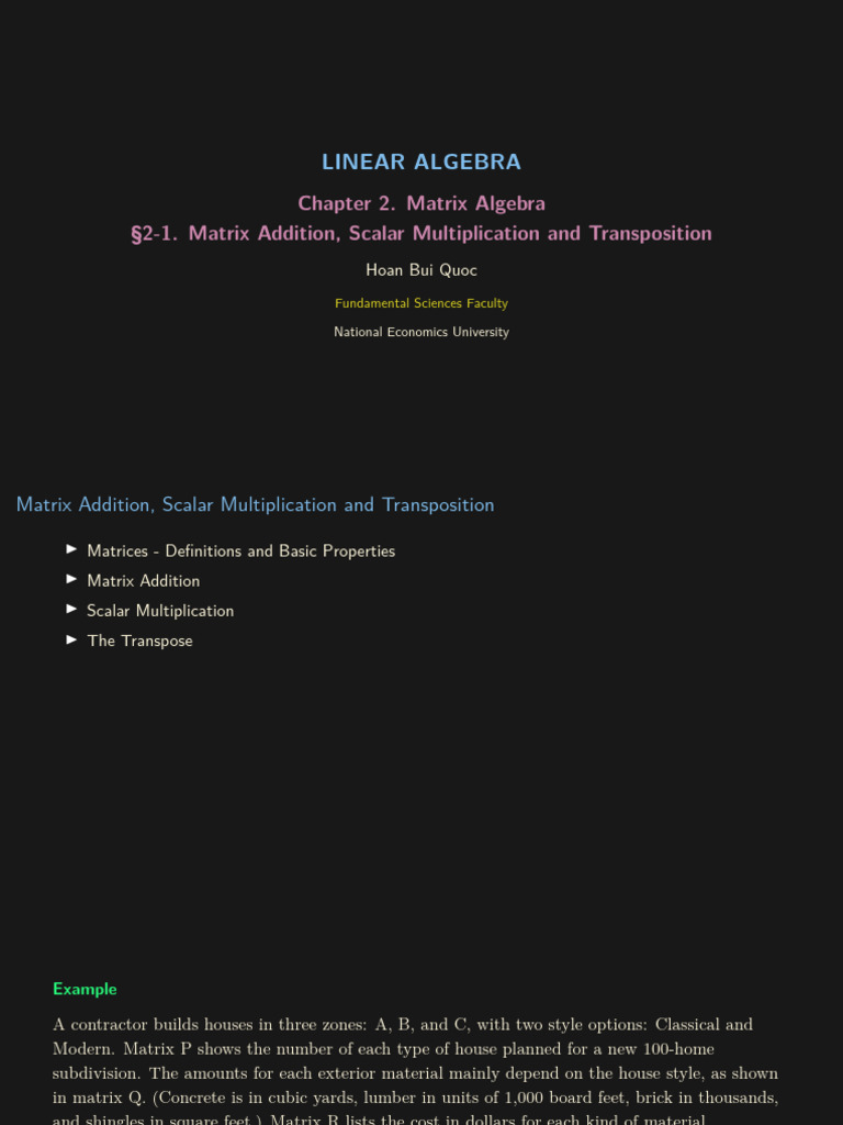Algebra Nichoson Slides2 1 | PDF | Matrix (Mathematics) | Functions And ...