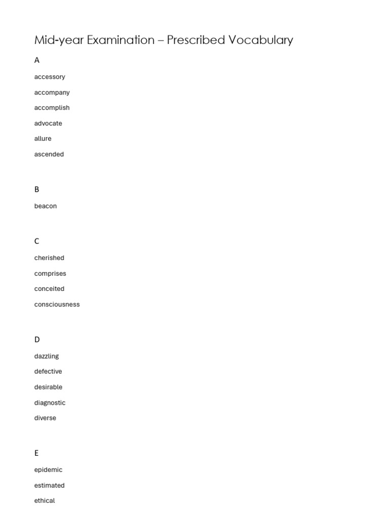 Form 2 - Prescribed Vocabulary List | PDF
