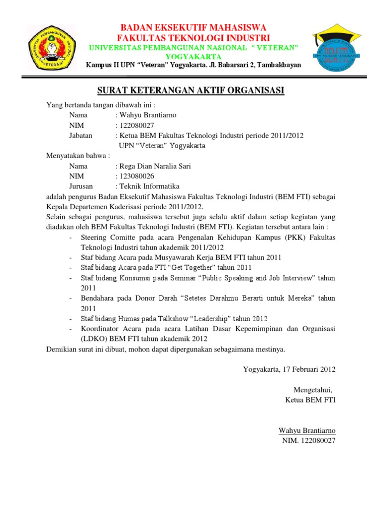 Contoh Surat Keterangan Organisasi Kumpulan Ilmu Dan
