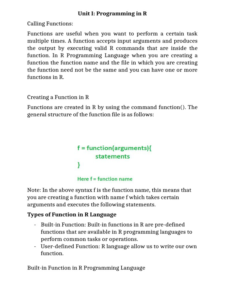 R Programming: Creating Functions Guide | PDF | Area | Parameter ...