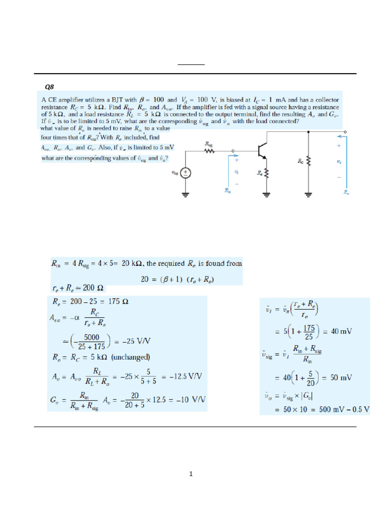 BJT Amplifier Analysis and Solutions | PDF | Bipolar Junction ...