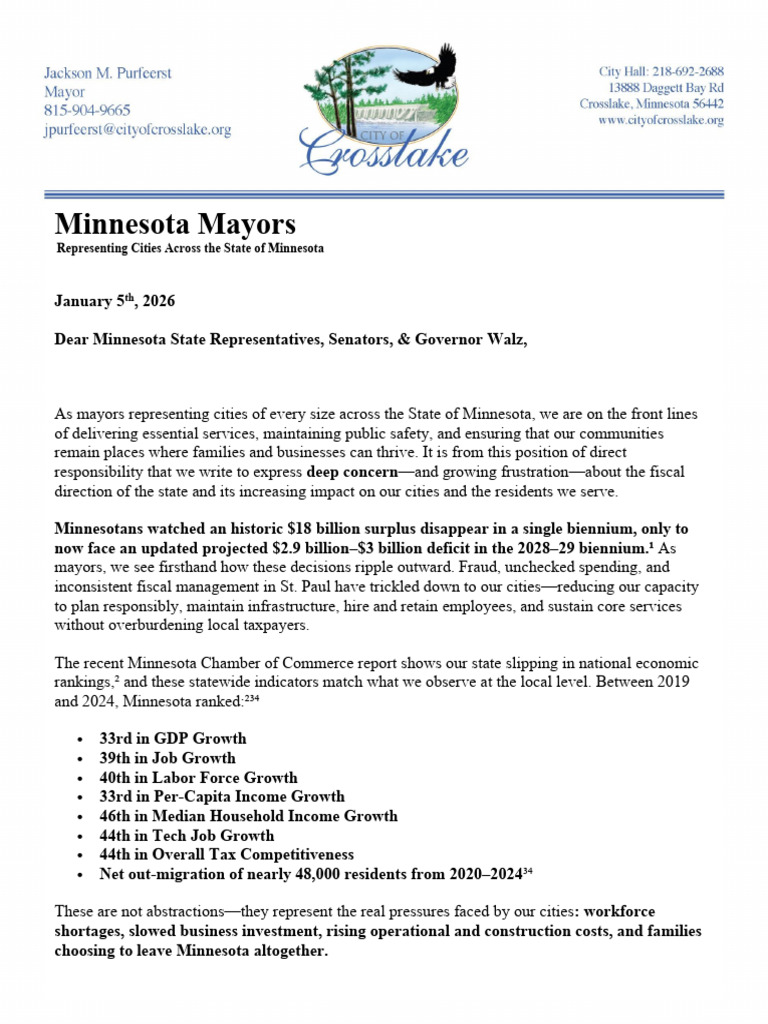 MN Mayors Letter With Signatures January 5th 2025 | PDF | Taxes ...