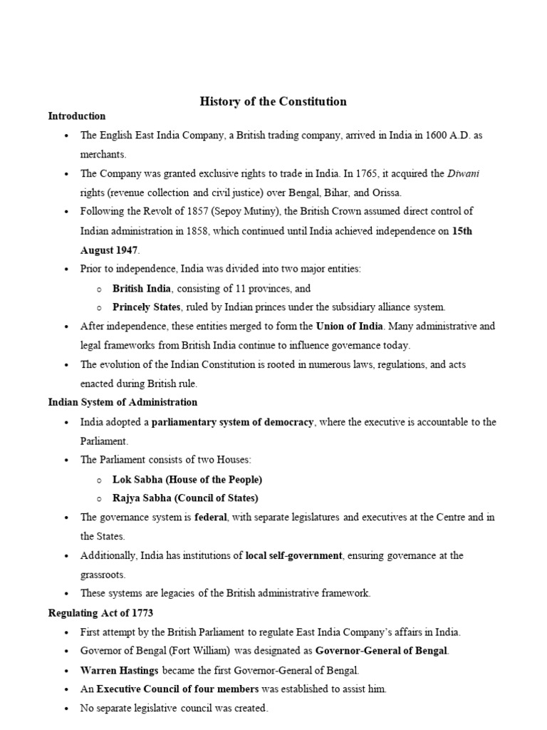 Evolution of India's Constitution History | PDF | Government ...
