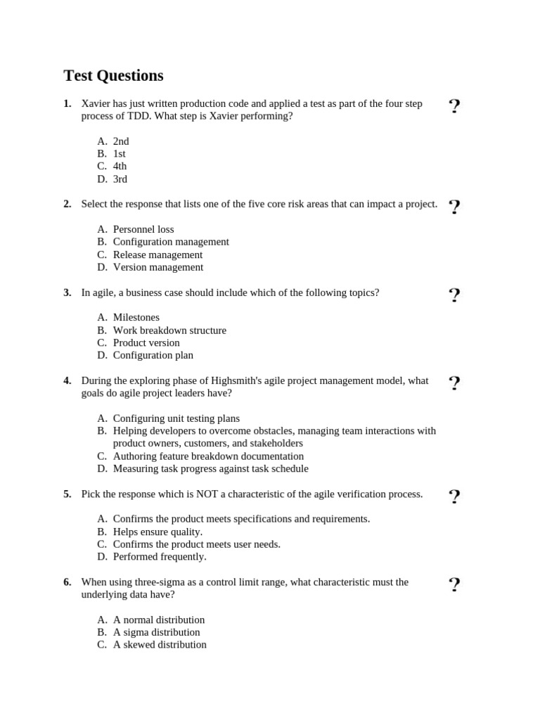 Agile Project Management Test Questions | PDF | Agile Software ...