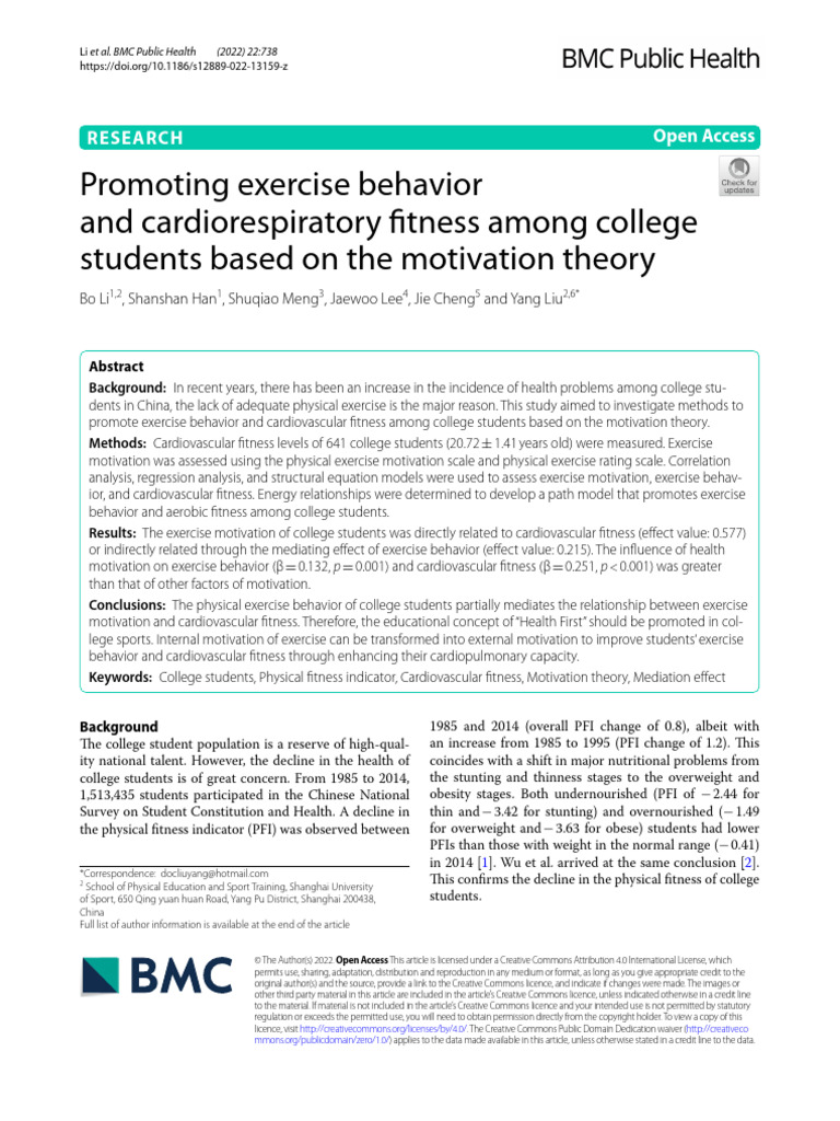 Promoting Exercise Behavior and Cardiorespiratory Fitness Among College ...