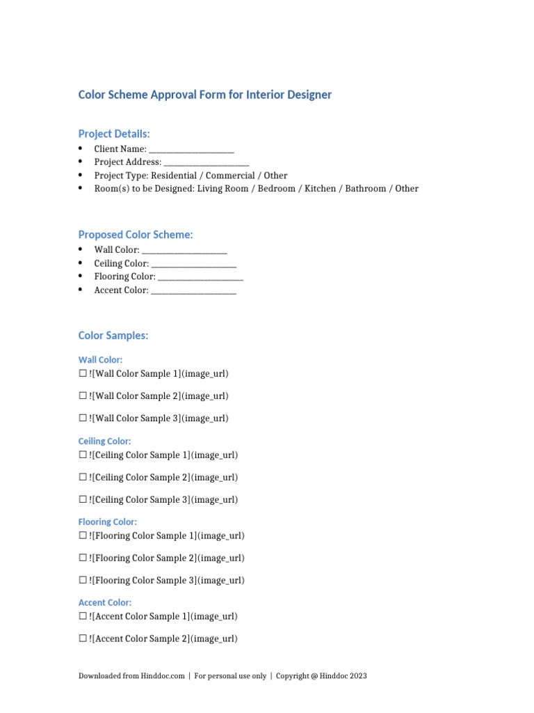 Interior Designer Color Scheme Approval Form | PDF
