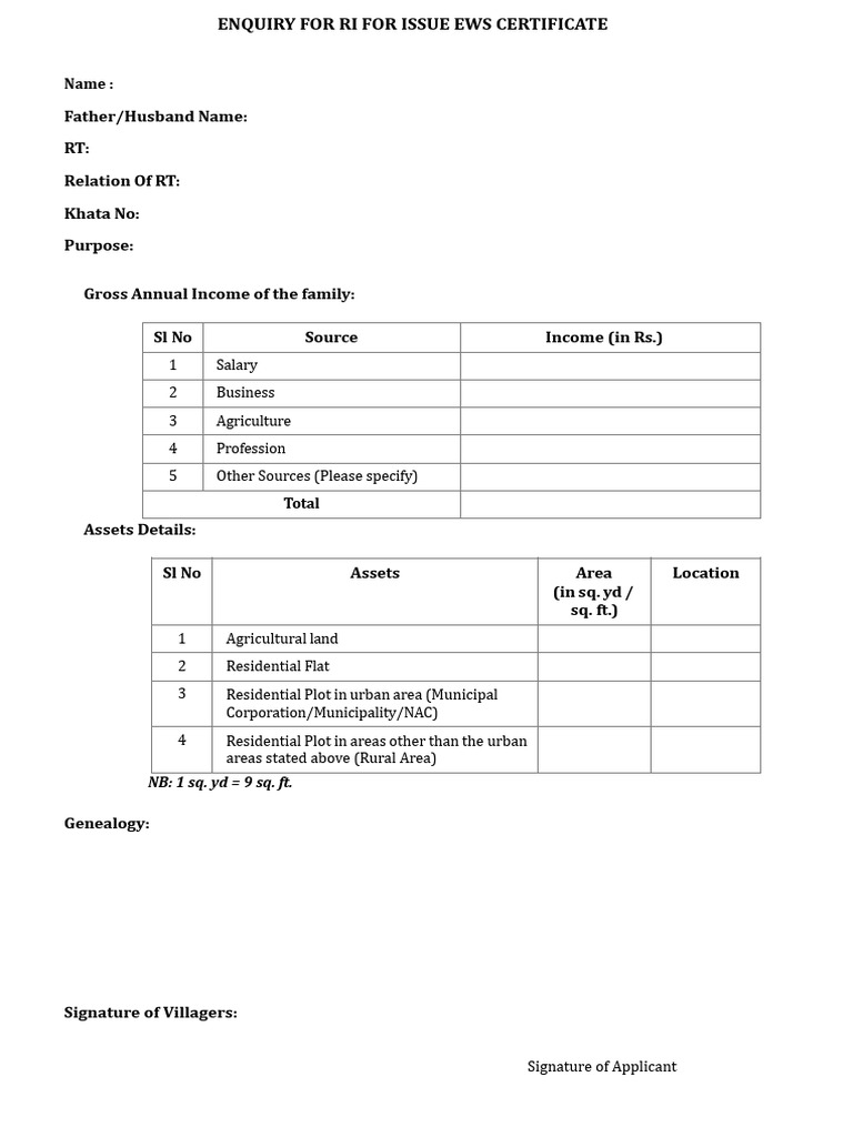 EWS Certificate Enquiry Form | PDF