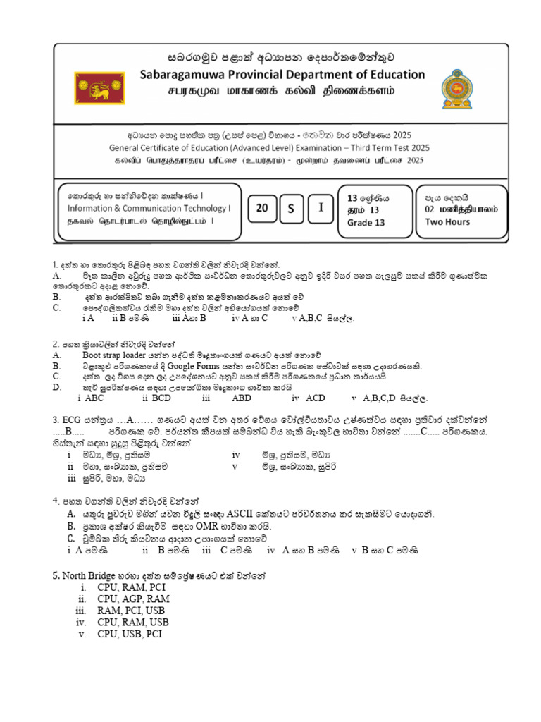 Grade 13 ICT 3rd Term With Answers 2025 | PDF