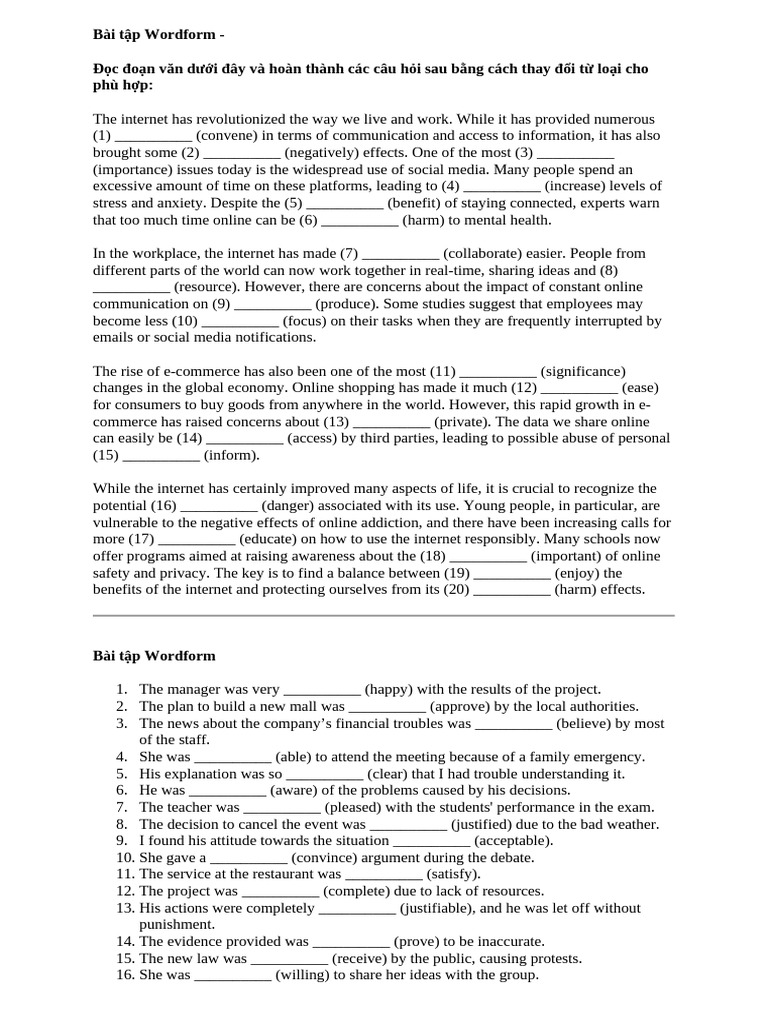 Wordform and Sentence Transformation Exercises | PDF