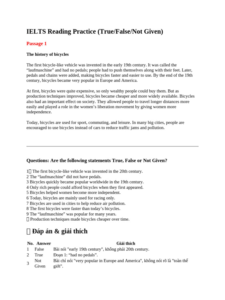 IELTS Reading Practice: True/False Questions | PDF | Procrastination ...