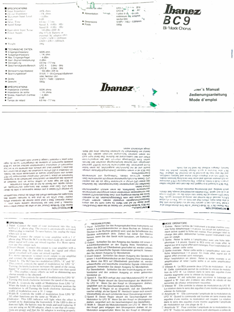 Ibanez BC9 Manual | PDF