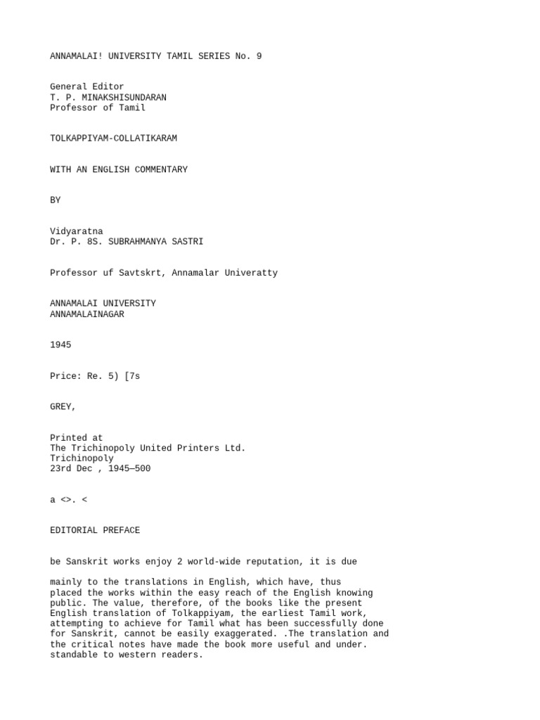 Tolkappiyam Collatikaram English Commentary | PDF | Grammatical