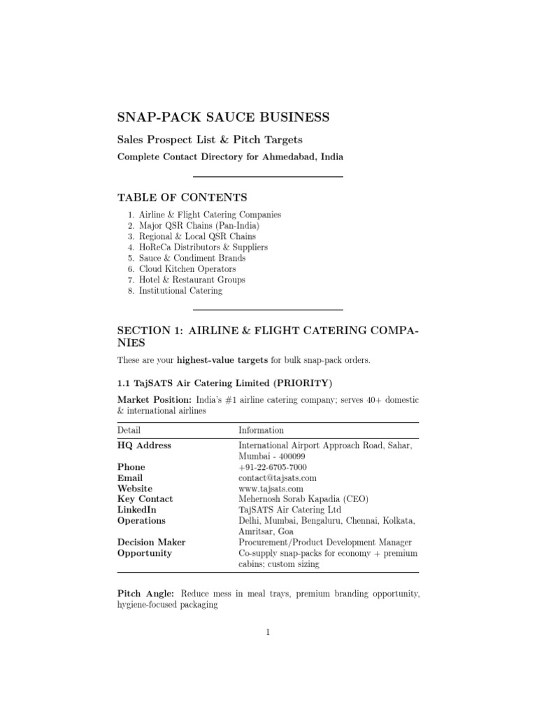 Sales Prospect List | PDF | Foods