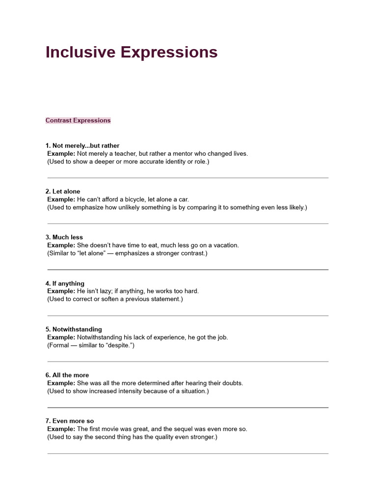 Contrast and Inclusive Expressions Guide | PDF