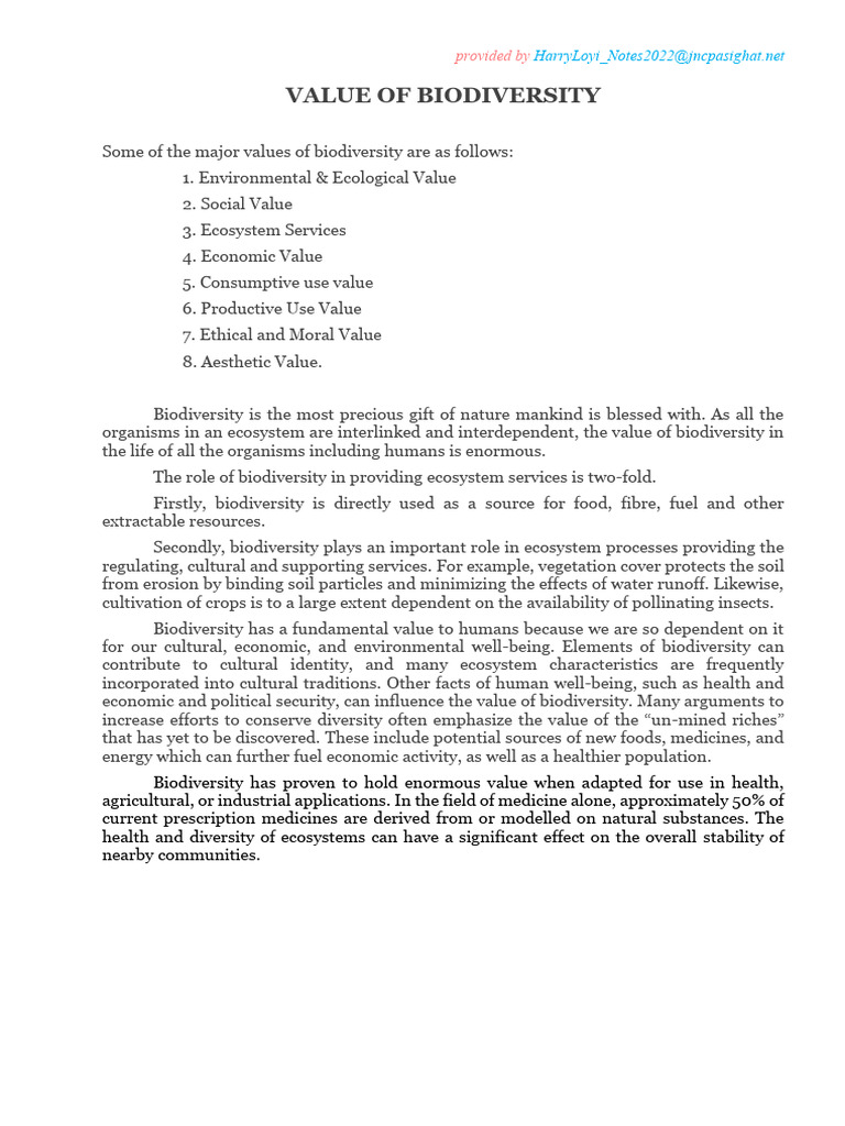 Importance of Biodiversity Values | PDF | Ecosystem | Biodiversity