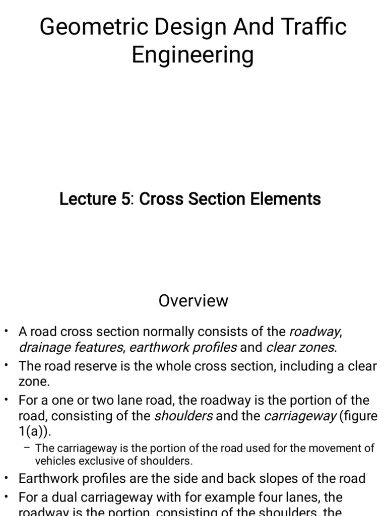 Cross Section Elements in Road Design | PDF | Road | Lane