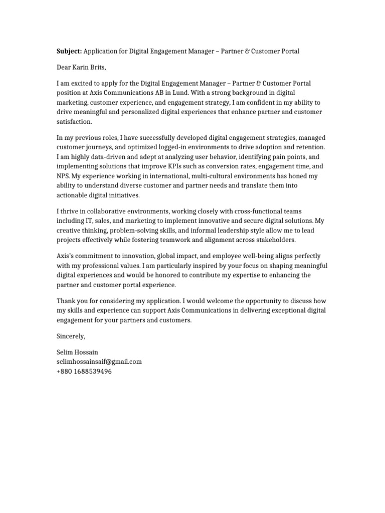 Axis Digital Engagement Cover Letter | PDF