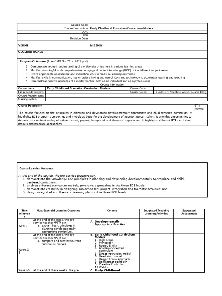 Early Childhood Education Curriculum Models | PDF | Curriculum | Early ...