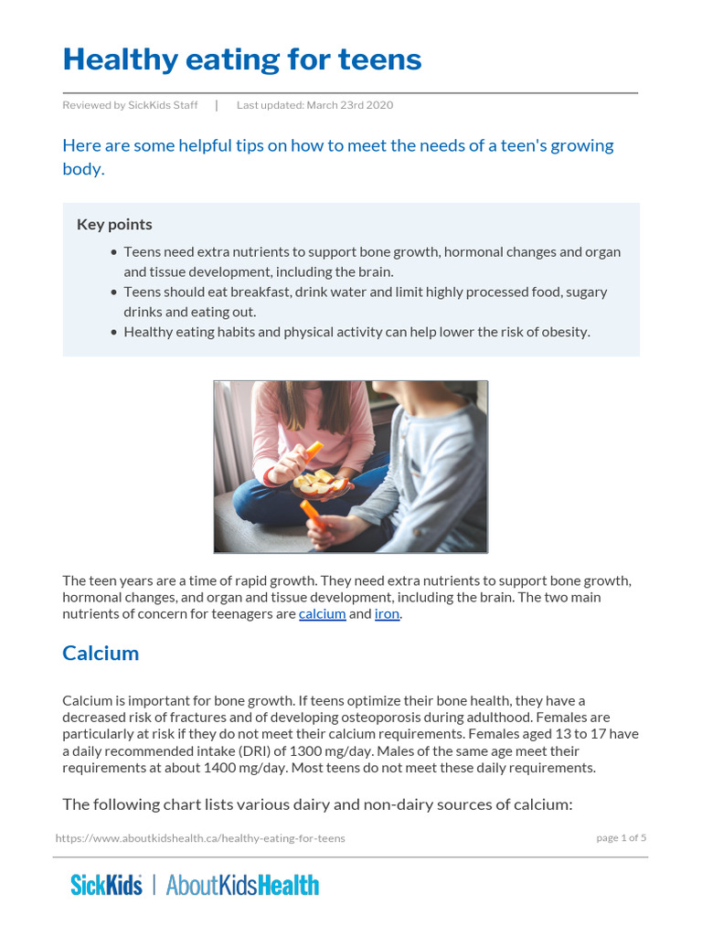 Essential Nutrition Tips for Teens | PDF | Foods | Eating