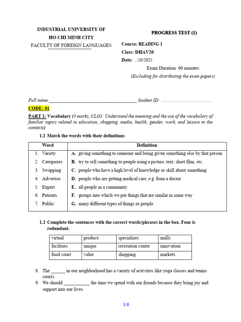 Vocabulary and Reading Test Guide | PDF | Child Marriage | Marriage