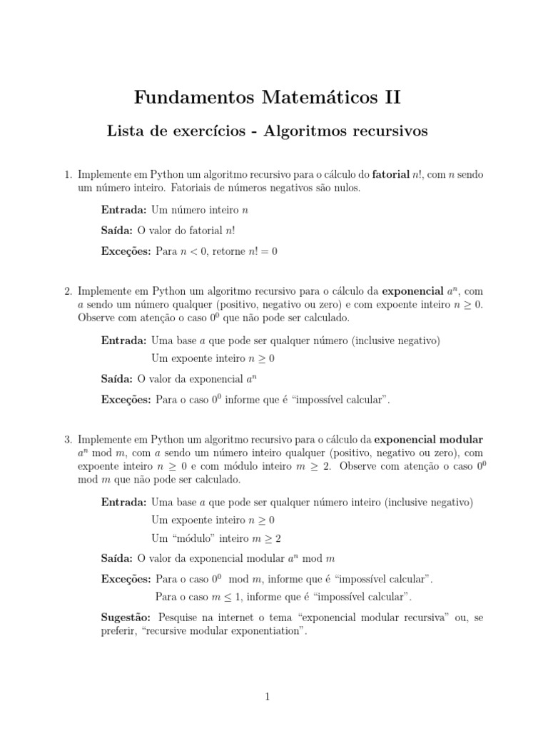 Exercícios de Algoritmos Recursivos em Python | PDF
