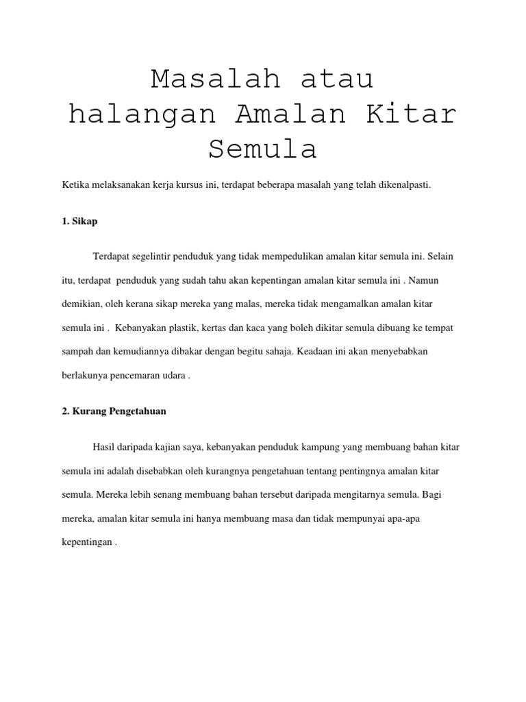 Halangan Amalan Kitar Semula Pdf