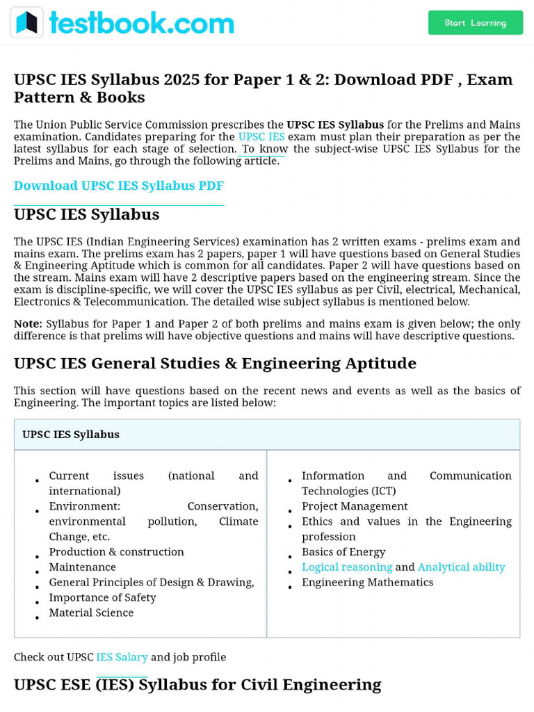 UPSC IES Syllabus 2025 For Paper 1 & 2 - Download PDF, Exam Pattern ...
